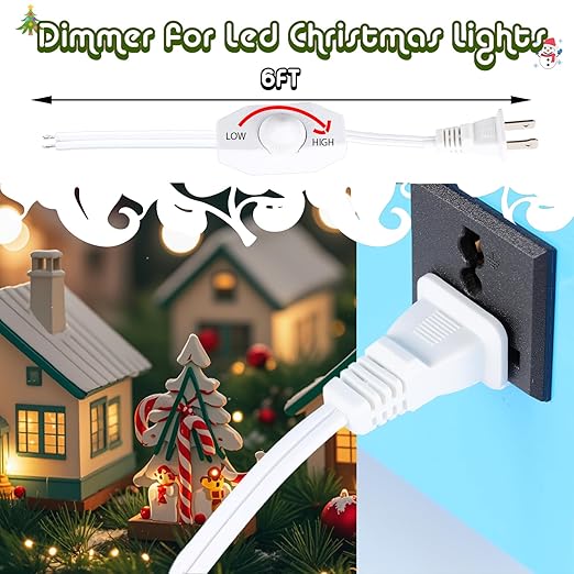 Dimmer Light Switch, 6FT Rotary Control for 120V 100W - Table Lamp Outdoor String Lights Dimmable Lights Dimming Thermostat Reptile - White Pack of 1