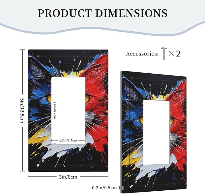 Decorative Outlet Covers Colorful Doodle Cute Funny Black Red White Cat 1 Gang Single Decora GFCI Device Light Switch Covers Plate 1 Rocker Wall Plate Jumbo Faceplate