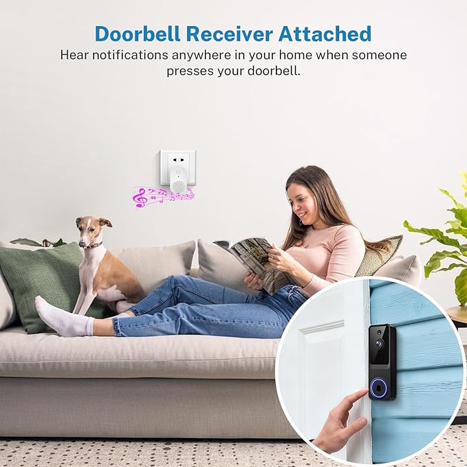 SoraNari Wireless Doorbell Camera,1080P HD, Motion Detection, Two-Way Audio, Live View, Night Vision, Cloud Storage, Battery Powered, 2.4GHz Wi-Fi Only