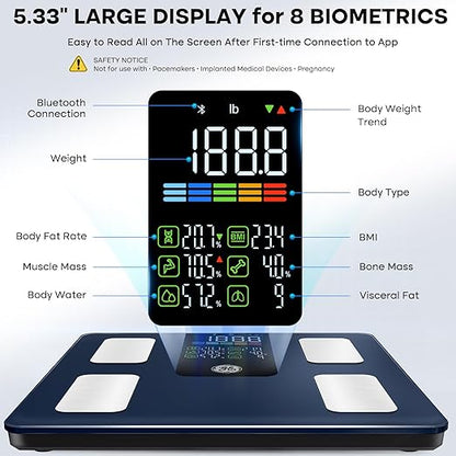 GE Smart Scale for Body Weight, BMI, Body Fat, Muscle Mass, Digital Bathroom Scales 500lbs for Bluetooth Weight Monitor 11.8" Large Platform Weighing Machine Health Analyzer with App, Dark Blue