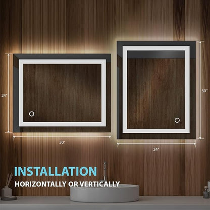Blossom 24X30 LED Bathroom Mirror with Lights, Anti-Fog, Dimmable, Backlit & Front Lit, Lighted Bathroom Vanity Mirror for Wall, Memory Function, Waterproof, Tempered Glass, Smart Vanity Makeup Mirror