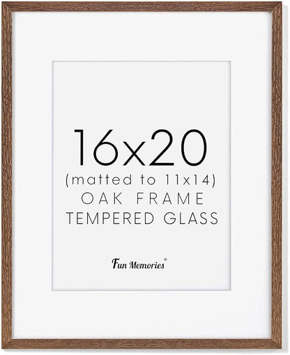 16x20 Picture Frame for Wall, Real Oak Wood Frames 16 by 20, 16x20 Frame Matted to 11x14, Tempered Glass, 16 x 20 Wood Frame, 16"x20" Poster Frame, Walnut Color, 1 Pack