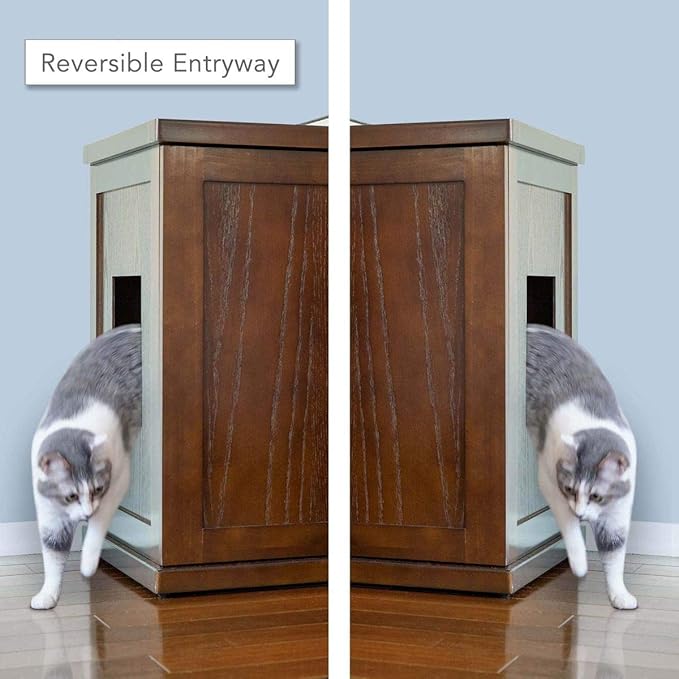THE REFINED FELINE Cat Litter Box Enclosure Cabinet, Shaker, Mahogany Brown, Tapered Feet, Large, Hidden Litter Cat Furniture with Drawer