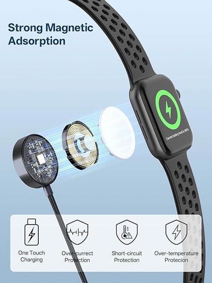 Travel Essentials, 4 in 2 Multi Charging Cable for Apple Watch Charger/iPhone Charger,USB C Cable Cord for iPhone 17-11/iWatch Ultra/10-2/Galaxy S25-S20, Android Phones, Kindle, MP3-Black,5FT