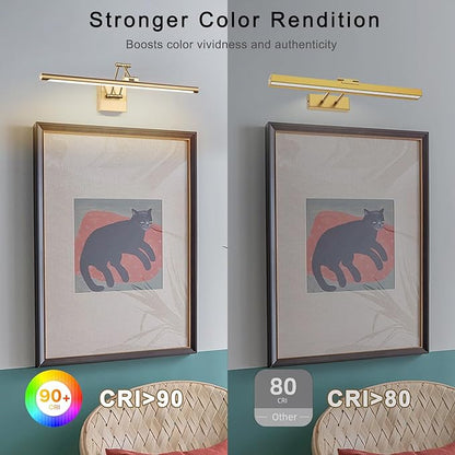 Brass Picture Light for Painting LED Gold Art Light Hard-Wired Picture Frame Lights 24 Inch Gallery Wall Light Modern Painting Lamps with Adjustable Swing Arm Display Lamp for Wall Artwork Warm White