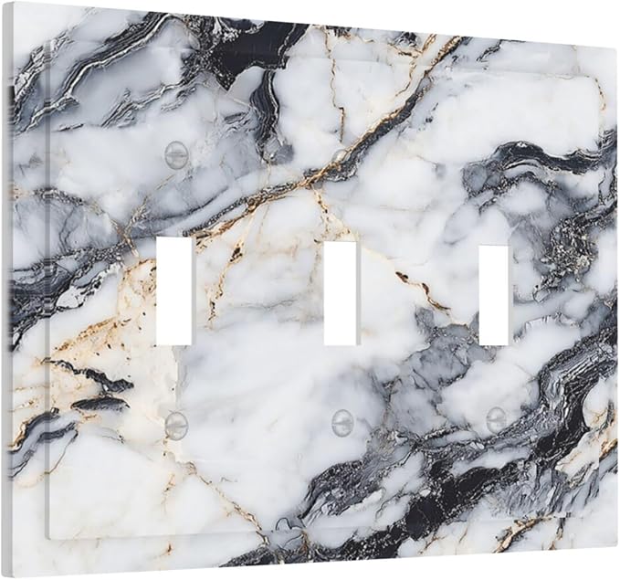 Decorative Light Switch Cover Plate Black Gold Marble Abstract Modern Luxury 3 Gang Wall Plate Triple Toggle Switch Plate Covers Electrical Outlet Cover for Bedroom Home Decor