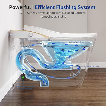 Smart One-Piece Toilet with Built-in Bidet, Elongated Tankless Design, Instant Warm Water, Dual Flush with Auto & Foot Sensor, Heated Seat, ADA Height, Foam Shield, Modern Bathroom Toilet