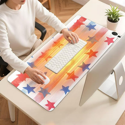 Heated Desk Pad Mouse Pad 31.5x13 Inch PU Leather Desk Mat with 3 Heat Levels Large Mouse Gaming Computer Laptop Mat July 4th Stripes Stars White