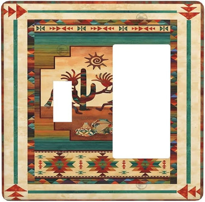 Decorative Outlet Covers Native American African Afro 2 Gang Wall Plate Single Toggle 1 Rocker Light Switch Cover Switch Plate Covers Faceplate for Home Bedroom Decor