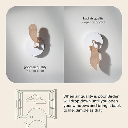 Birdie 2.0 - Design Indoor CO2 Monitor - Air Quality Meter for Home & Office - Promotes Mental & Physical Health - Modern Interior Decor - Reducing Health Risks with Clean Air (Wood, FullBirdie)