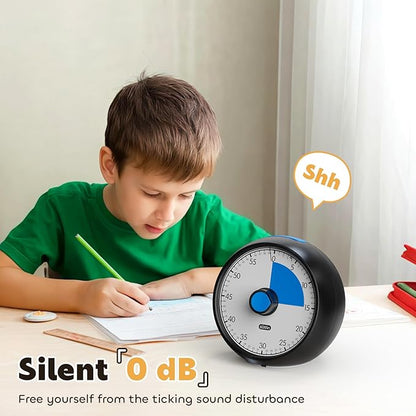 Visual Timer for Kids 60-Minute - Silent Analog Countdown Time Timer with Optional Alarm, Focus Tool for ADHD & Autism, Time Management for Homework, Chores, Office, Kitchen, Teaching & Study Routines
