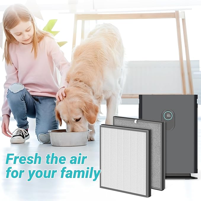 2 Packs Upgraded 3-in-1 HE402 Replacement Filter for Shark HE400 HE401 HE402 HE405 4 Fans Air Cleaner Purifier, 3 Stages Filtration with H13 True HEPA, Activated Carbon Filters, Part # HE4FKPET