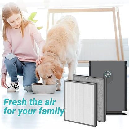 2 Packs Upgraded 3-in-1 HE402 Replacement Filter for Shark HE400 HE401 HE402 HE405 4 Fans Air Cleaner Purifier, 3 Stages Filtration with H13 True HEPA, Activated Carbon Filters, Part # HE4FKPET
