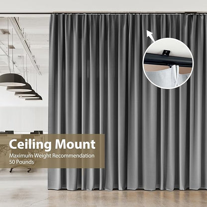 Ceiling Curtain Track Ceiling and Wall Mounted Heavy-Duty Curtains Rails Room Divider Curtains Shower RV Tracks Ceiling Sliding Curtain Rods With Clips,Black 6ft.