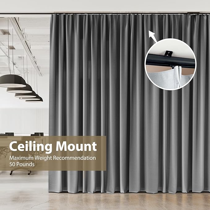 Curtain Tracks Ceiling Wall Mounted Heavy-Duty Curtains Rails Room Divider Curtain Track for Living Room Bedroom Room Shower Divider Black 3ft To 18ft