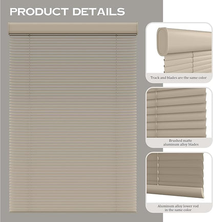 Motorized Cordless Aluminum Blinds with Remote, Automatic Room Darkening Horizontal Blinds for Indoor Windows, Light Adjustment Waterproof Blinds, Customized for Home, Office, Khaki