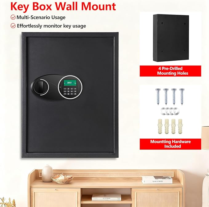 220 Position Large Key Cabinet Wall Mount, Anti-Theft Key Lock Box with Combination Lock, Deposit Key Slot and Key Tags, Steel Key Box for Offices Cars Hotels Dorms