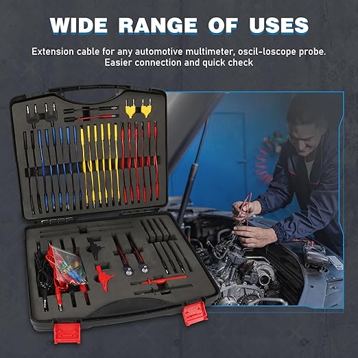 110PCS Automotive Circuit Test Lead Kit, Multimeter Leads Kit,Multi Function Auto Diagnostic Tools with Power Back Probes Test Lead Set Wire Connectors Set with Black Carrying Case,Alligator Clips