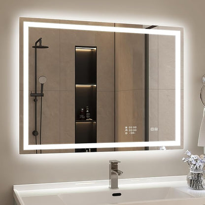 STARLEAD 24"x32" LED-Bathroom-Mirror-with-Lights, Wall-Mounted with Clock, Anti-Fog, 3 Color Temperature, Dimmable Brightness, Waterproof, Tempered Glass, Frontlit & Backlit