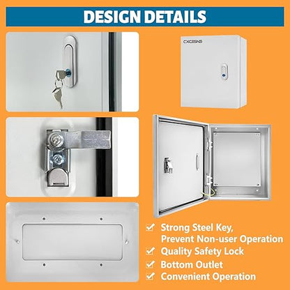 Outdoor Electrical Box 20 x 16 x 10''D NEMA 4X Enclosure Steel Box, Waterproof & Dustproof Outdoor/Indoor Lockable Electrical Junction Box, with Mounting Plate