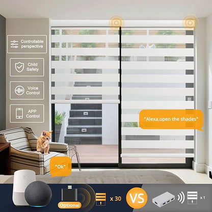 Motorized Blinds with Remote, Cordless Automatic Zebra Shades, Smart Blind for Windows, White, 48 x 72