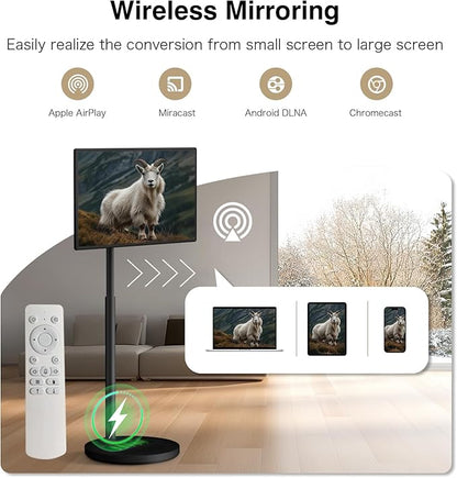 Portable Smart Screen On Wheels, 4K Touchscreen Display, Build-in 4K Camera, Rolling TV Android 13 OS, Built-in Battery (5-8H), Remote Control, 8+128GB Storage (Black/32 inches Ultra)
