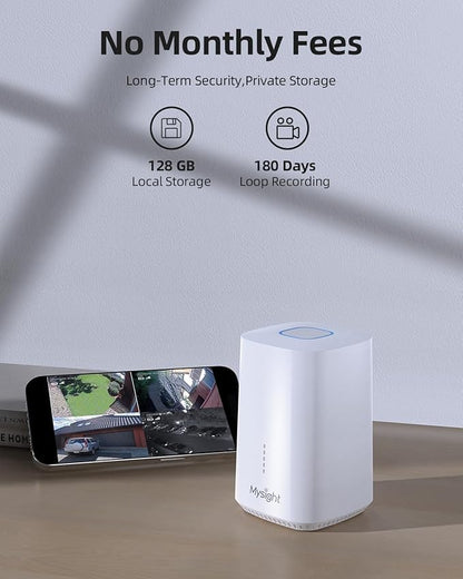 Security Cameras Outdoor Wireless, No Subscription, 4 Cam-Kit, 128G Local Storage HomeBase, 2K Solar Security Camera Wireless System with 360° Pan & Tilt, Color Night Vision, Motion Detection