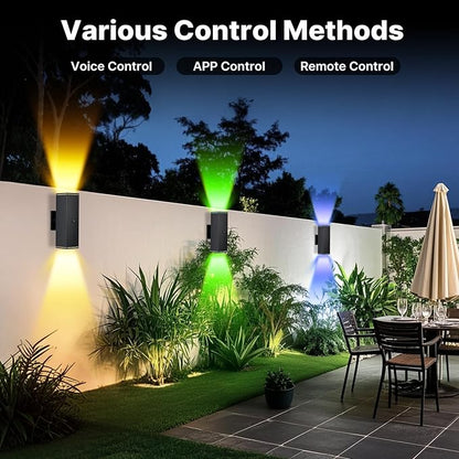 Outdoor Wall Lights 1 Pack, RGBCW Exterior Lighting Sconce,2700K-6500K Dimmable Smart Porch Lights Outdoor for House Patio Garage, Compatible with Alexa/Google Assistant, Bulb Included