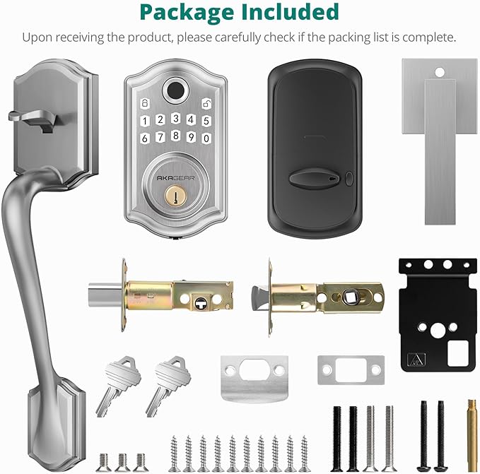 DS10 Keyless Entry Door Lock with Handle Set - Fingerprint Door Locks, Electronic Keypad Deadbolt, Smart Locks for Front Door, Auto-Lock & One Touch Locking, Easy Installation - Satin Nickel