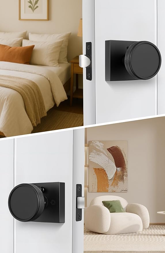 goldenwarm Interior Door Knobs Black, Zinc-Alloy Modern Matte Black Door Knob Privacy Door Knobs Interior for Bedroom Bathroom, Heavy Duty Square Modern Doorknobs - 3 Pack