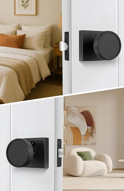 goldenwarm Interior Door Knobs Black, Zinc-Alloy Modern Matte Black Door Knob Privacy Door Knobs Interior for Bedroom Bathroom, Heavy Duty Square Modern Doorknobs - 3 Pack
