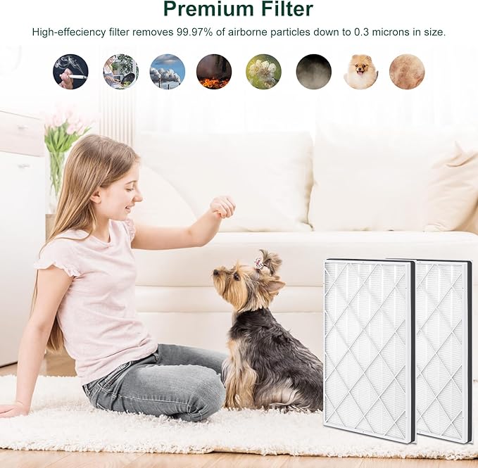 HE601 Replacement Filter for Shark HE6FKPET HE601 HE602 6 Fan Air Purifier, H13 3-in-1 Filter System - Absorbs 99.97% Particulates, Part # HE6FKPET, HE6FKBAS, HE6FKPRO, 2 Pack