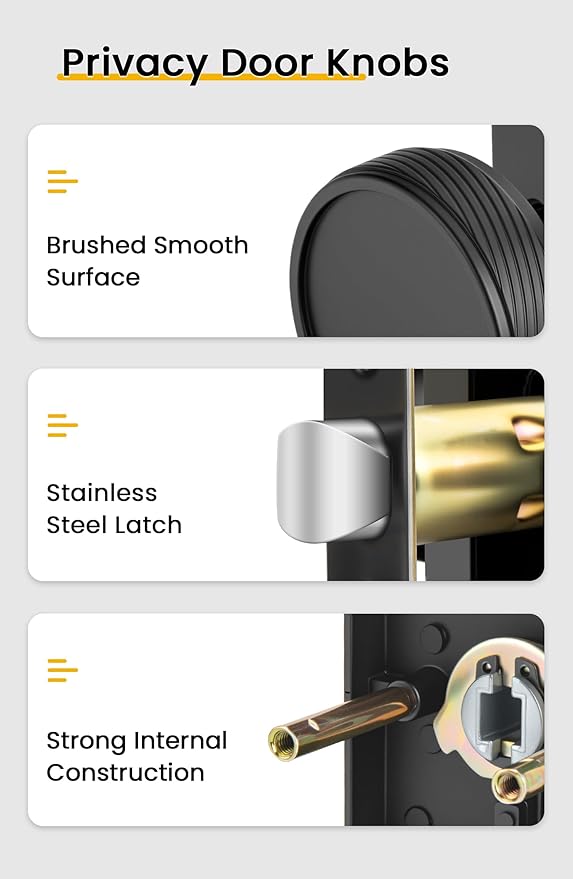 goldenwarm Interior Door Knobs Black, Zinc-Alloy Modern Matte Black Door Knob Privacy Door Knobs Interior for Bedroom Bathroom, Heavy Duty Square Modern Doorknobs - 1 Pack