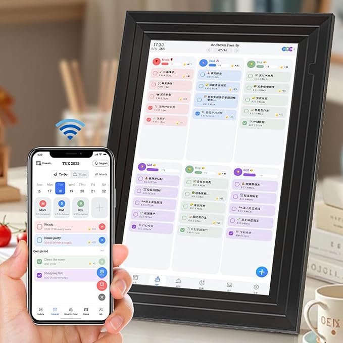 Mumusuki Photo Frame, 10.1 Inch WiFi Interactive Smart Family Planner Digital Picture Frame with APP for Home, Digital Calendar, Smart, Electronic Calendar