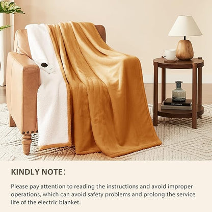 Homemate Electric Heated Blanket Twin Size - 62"x84" Heating Blanket Twin Size 1/2/4/6/8 Hours Auto-Off 10 Heat Level Over-Heat Protection Flannel Sherpa ETL Certification