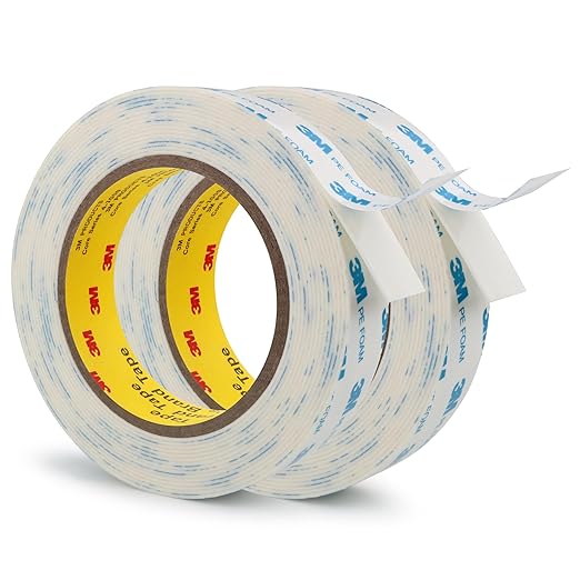 3M 1600T Double Sided Tape, PE Foam Tape 0.75" x 18 Ft White Removable Strong Adhesive No Residue for RV Picture Hanging, Posters Frames Wall Decor Indoor & Outdoor Use(2 Pack)
