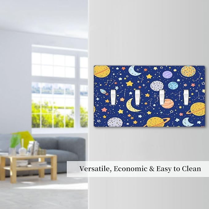 Stars Starry Night Sun Moon Planet Constellations Light Switch Covers Quad Toggle 4 Gang Wall Plate Decorative Switch Plates Electrical Faceplate for Bedroom Bathroom Decor