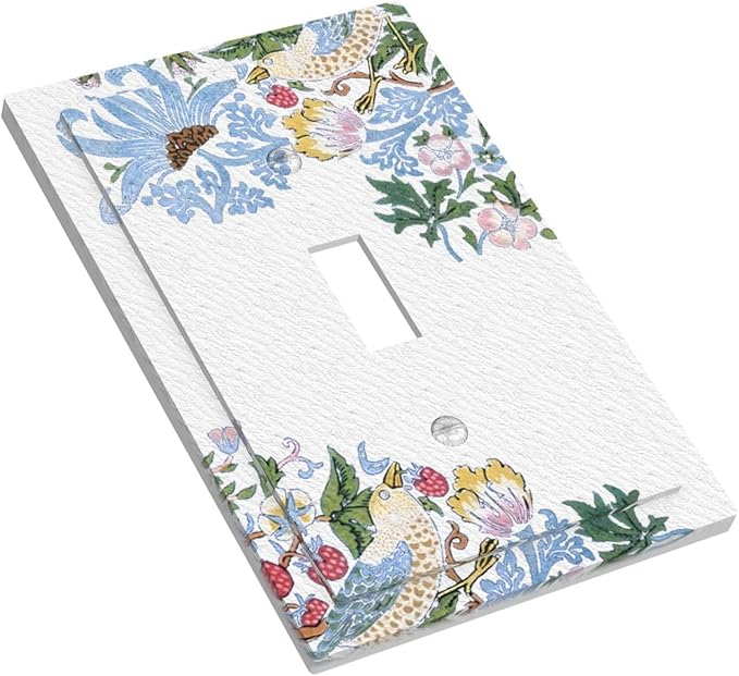 Decorative Light Switch Cover Plate Retro Morris Strawberry Rustic Plant Bird 1 Gang Wall Plate Oversized Single Toggle Wall Cover Plate Jumbo Electrical Switchplate Faceplate