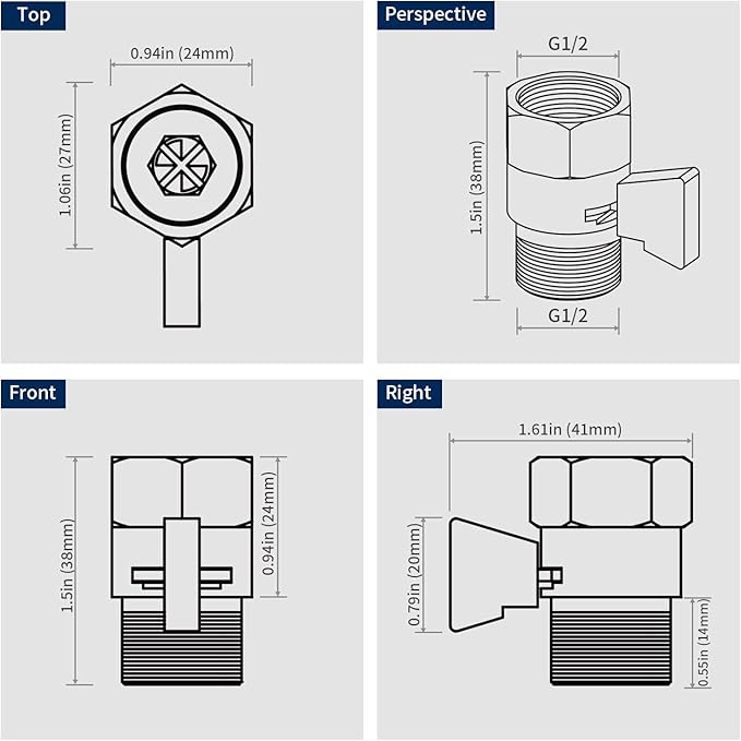 Tenfe Water Flow Control Valve, Brushed Nickel Shut Off Valve for Hand shower Adjustable Water Pressure Turn off Valve, Brass G1/2 Standard Connection