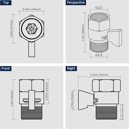 Tenfe Water Flow Control Valve, Brushed Nickel Shut Off Valve for Hand shower Adjustable Water Pressure Turn off Valve, Brass G1/2 Standard Connection