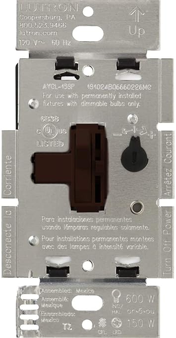 Lutron Ariadni/Toggler LED+ Dimmer Light Switch for Dimmable LED, Halogen and Incandescent Dimmer Switch, 150W, Single-Pole/3-Way, AYCL-153P-BR, Brown