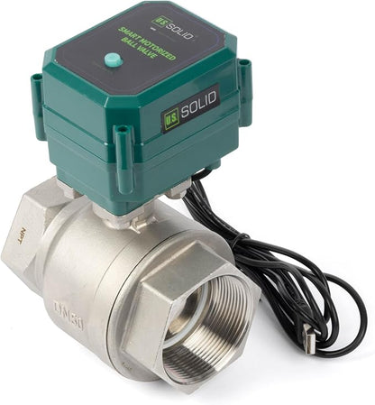 U.S. Solid 2" Smart Motorized Ball Valve - Remote App Mobile Control Stainless Steel Electrical Ball Valve with Manual Switch, 5V DC USB Connection