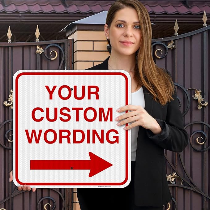 Custom Square Left or Right Arrow Sign, Personalize for Office, Business, Workplace, office, Home, Airbnb, Delivery Signs, 18x18 Inches Yellow, 3M EGP Reflective .063 Aluminum, Fade Resistant,