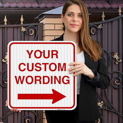 Custom Square Left or Right Arrow Sign, Personalize for Office, Business, Workplace, office, Home, Airbnb, Delivery Signs, 18x18 Inches Yellow, 3M EGP Reflective .063 Aluminum, Fade Resistant,