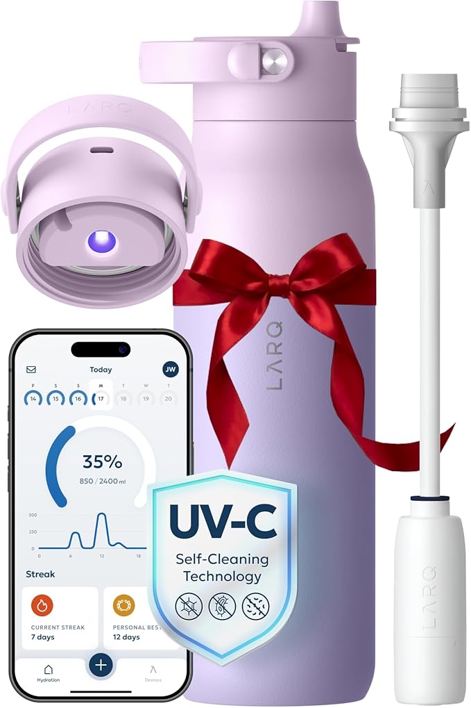LARQ Bottle PureVis 2 - UV Water Purifier with Self-Cleaning, App Hydration Tracking, Filter Straw, Detachable Handle, Double-Wall Insulated