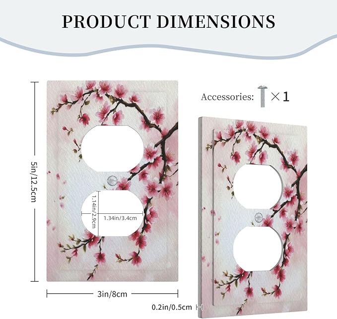 Branch with Pink Flowers Light Switch Cover 1 Gang Outlet Plate Single Duplex Wall Plate Covers Decorative Switchplate Covers Electrical Faceplate for Home Decor