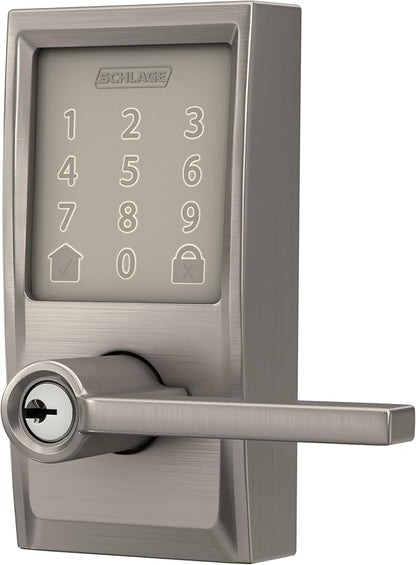 Schlage FE789WBCEN619LAT Encode Century WiFi Latitude Lever Smart Keyless Entry Touchscreen Door Lock, Satin Nickel