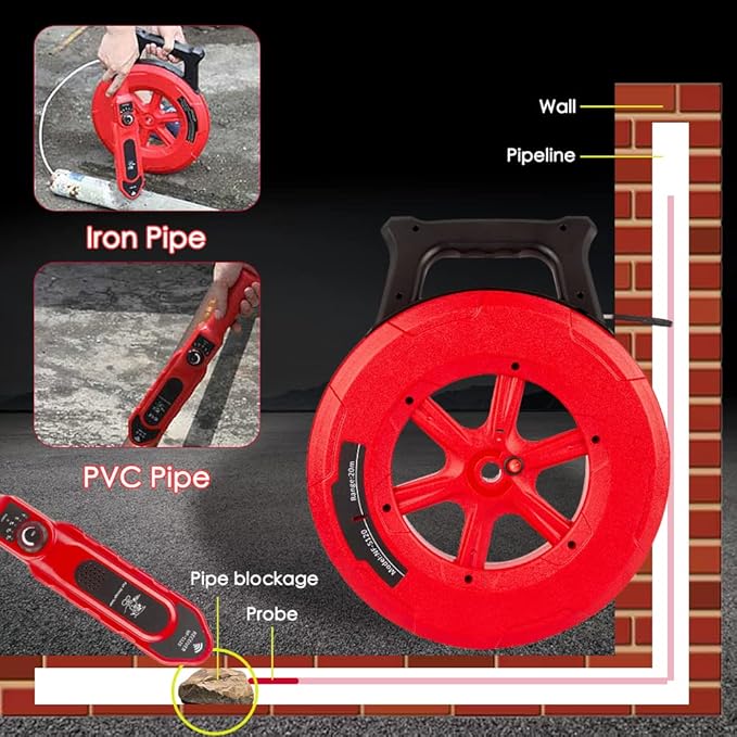 Pipe Blockage Detector, Water Pipe Locator Underground Diagnostic-Tool Wall Scanner Pipeline Blocking Clogging Scanner Plumbers Instrument For Metal PVC Water Pipes, 40M