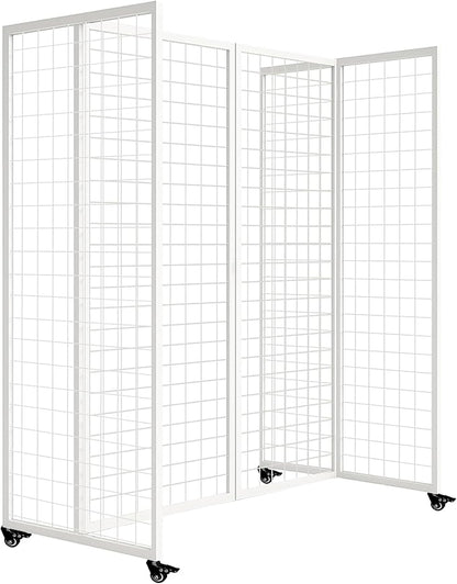 Grid Wall Panels with Wheels, 4 x 5.5Ft Gridwall Panel Display Stand, Sturdy Art Display Panels, Grid Display Stand, White