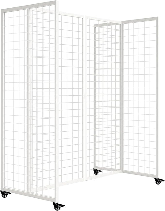 Grid Wall Panels with Wheels, 4 x 5.5Ft Gridwall Panel Display Stand, Sturdy Art Display Panels, Grid Display Stand, White